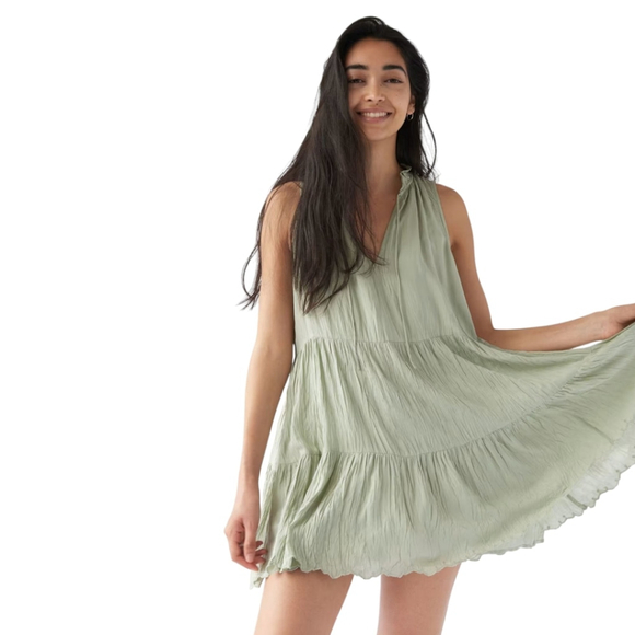 Aritzia Wilfred Daiquiri Sage Ruffle Babydoll Mini Dress S Y2K Vibes - Picture 1 of 12